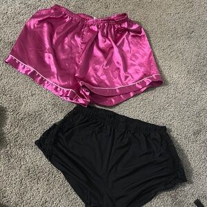 SHEIN Pink and Black Pajama Shorts Set Satin and Cotton